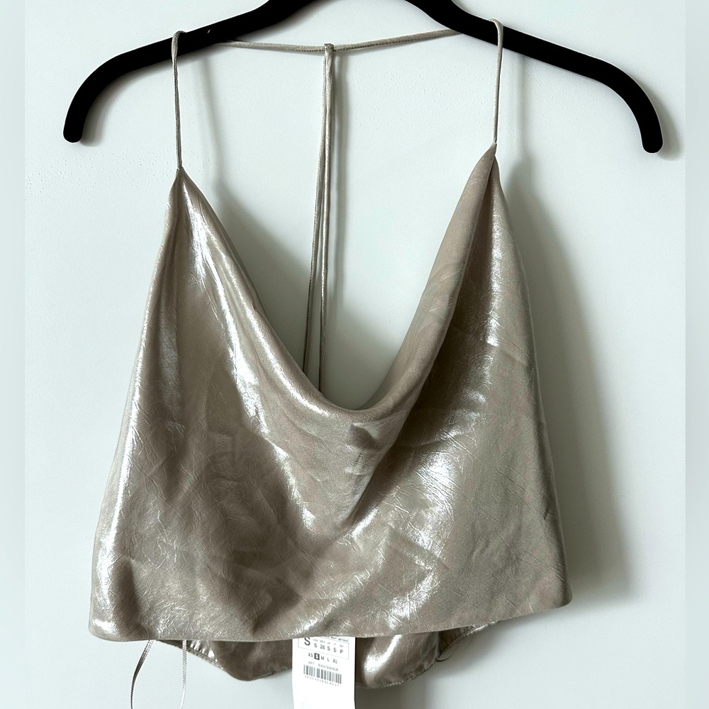 Zara cowl nexk metallic looking top in gold/champagne - never worn with tag!